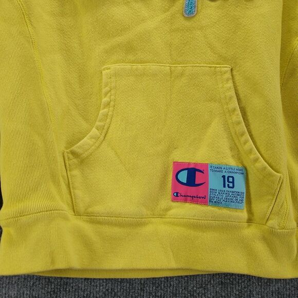 Champion Reverse Weave Mens Hoodie XS Yellow Big Embroidered Logo - Picture 4 of 14